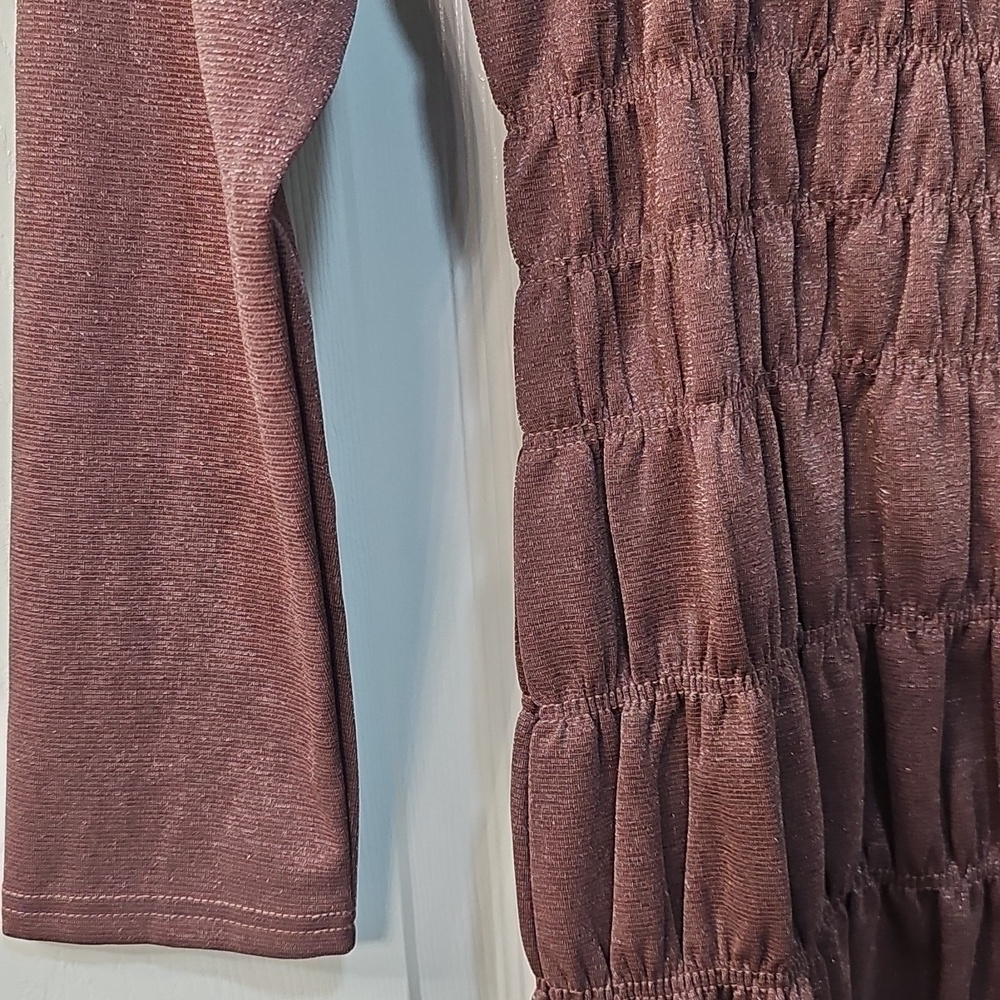 NWT Lumiere Metallic Long Sleeved Shirred Minidress Shimmery Sparkly Mauve Large - Picture 11 of 13
